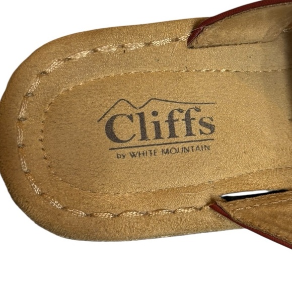 New Cliffs White Mountain Brown Leather Wedge Sandals Size 9 Flower Thong Sandal - Picture 7 of 13